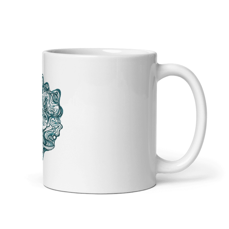 White glossy mug with abstract design
